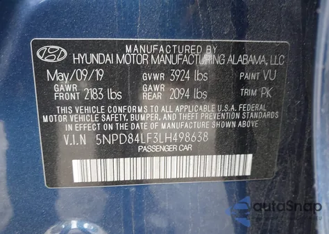 2020 Hyundai Elantra Sel из США, поврежденный, VIN 5NPD84LF3LH498638